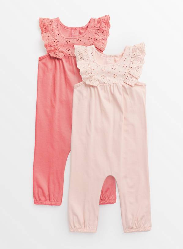 Pink Broderie Rompers 2 Pack Up to 3 mths