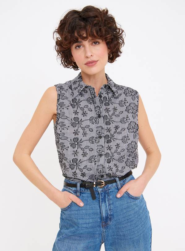 Buy Black Sleeveless Broderie Shell Top 8 | Shell tops | Argos