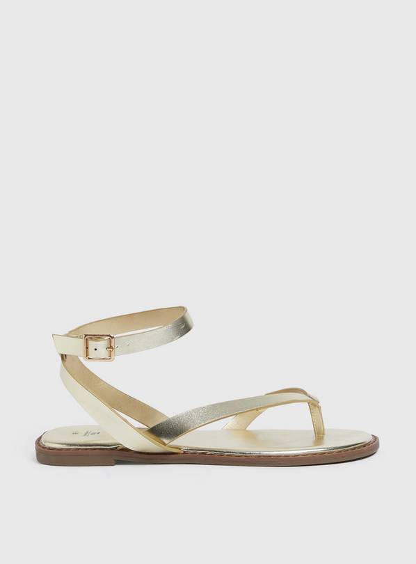 Gold Metallic Strappy Toe Post Sandals  6