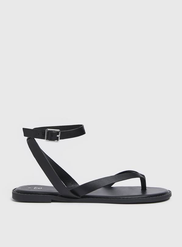 Black Strappy Toe Post Sandals 5