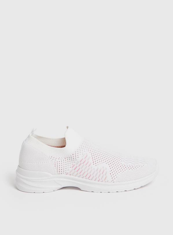 White Knitted Slip On Trainers  6