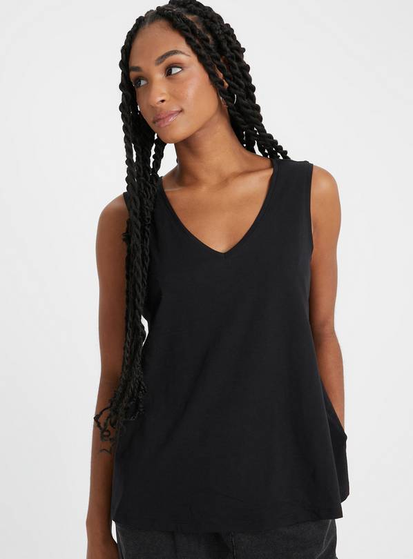 Buy Black Relaxed Fit Slub Vest Top 16, Camisoles and vests