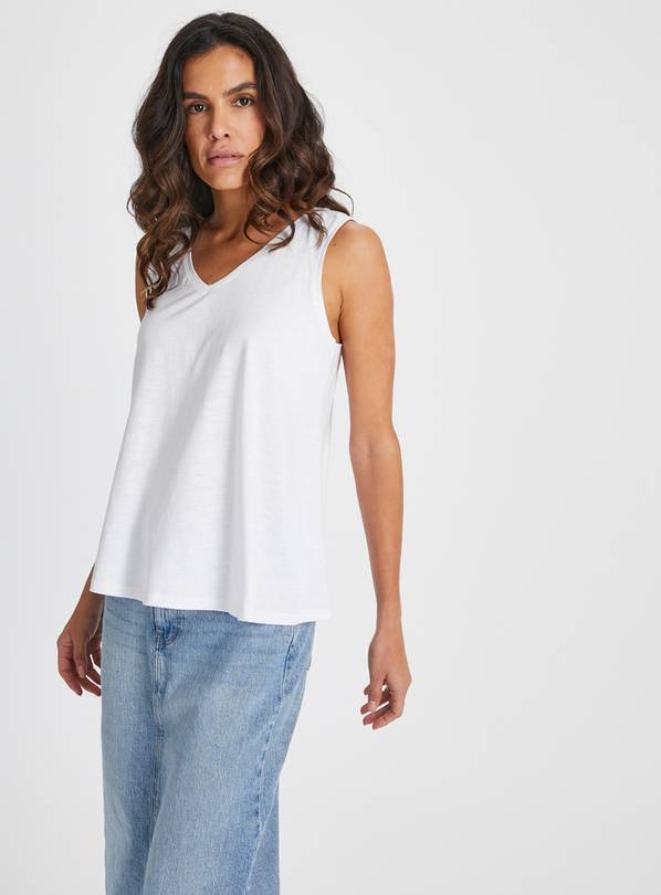 Buy White Relaxed Fit Slub Vest Top 18, Camisoles and vests