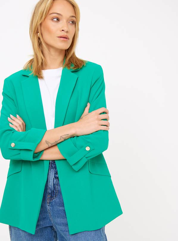 Green Relaxed Turn Up Sleeve Blazer 24