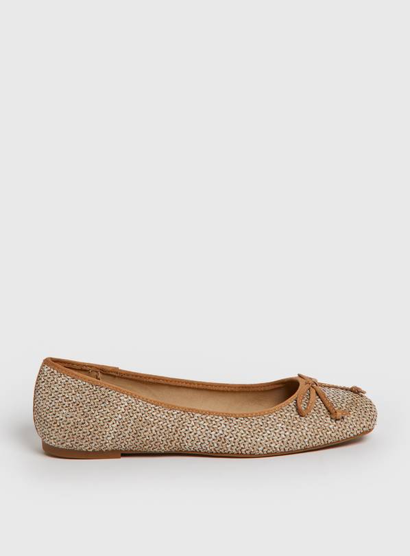 Neutral Raffia Ballerina Shoes  5