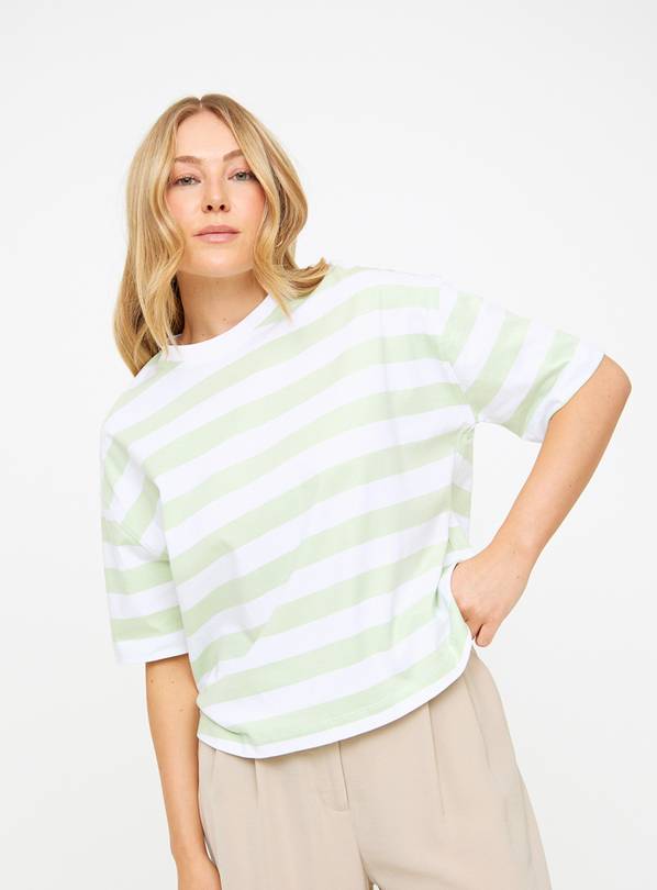 Sage Green Stripe Boxy T-Shirt 26