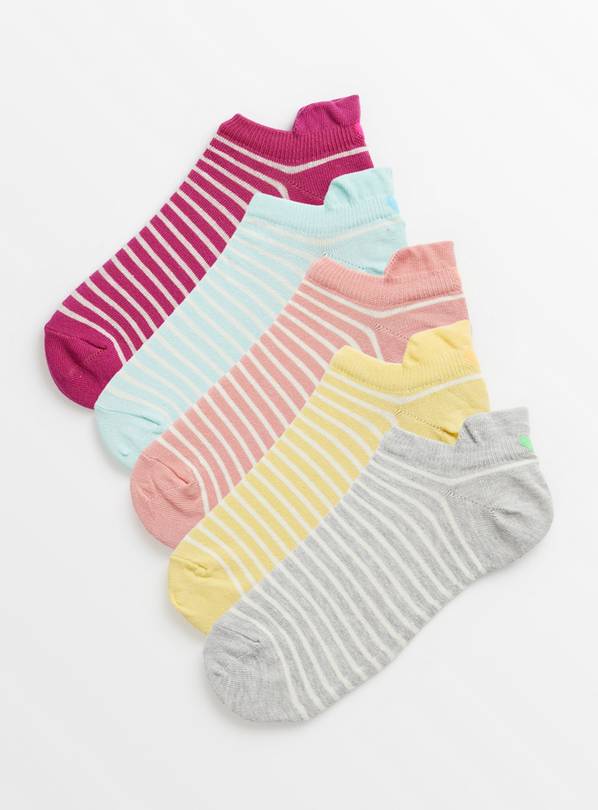 Bright Stripe Trainer Liner Socks 5 Pack  4-8