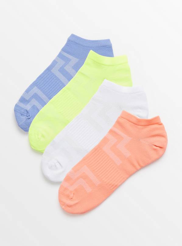 White & Neon Trainer Socks 4 Pack 4-8