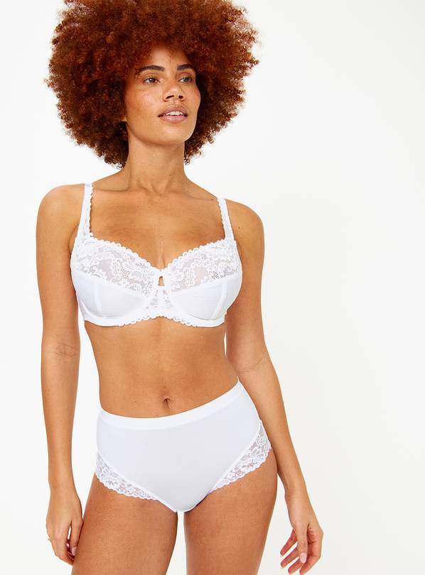 DD+ White Full Cup Lace Underwired Bra 36F