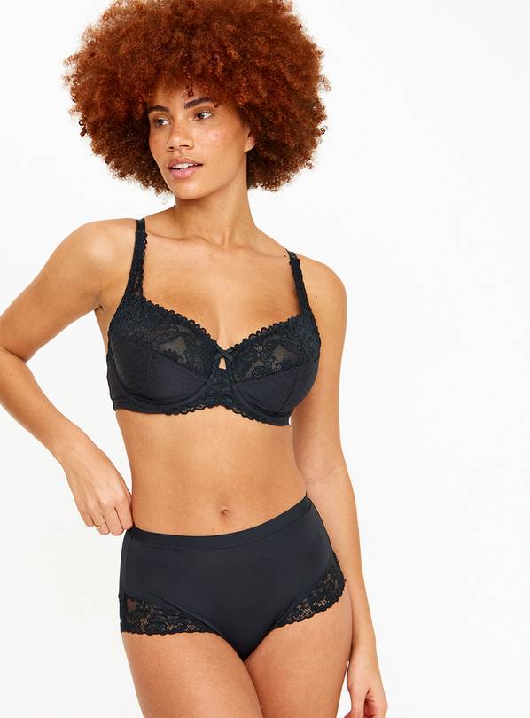 DD+ Black Floral Lace Underwired Bra 38F