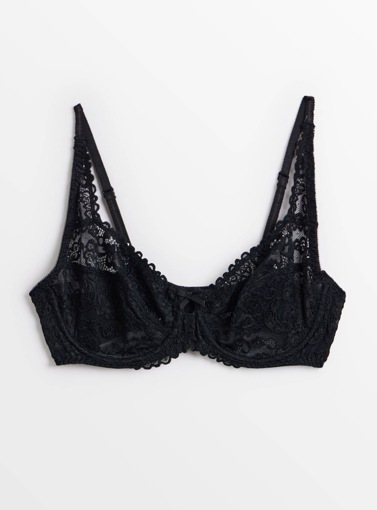 Black Floral Lace Underwired Full Cup Bra 32C - Image 2