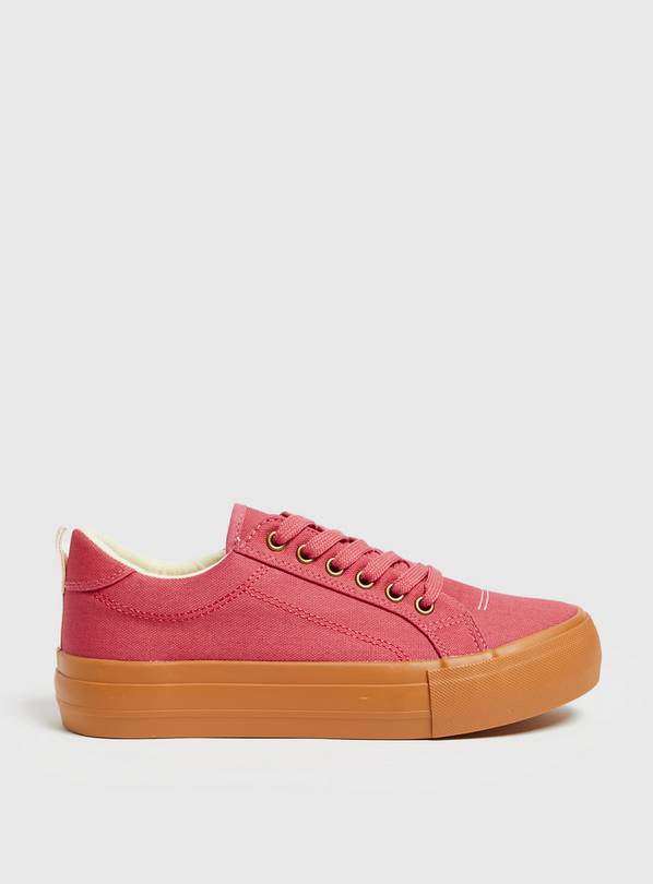 Red Platform Canvas Trainers 3
