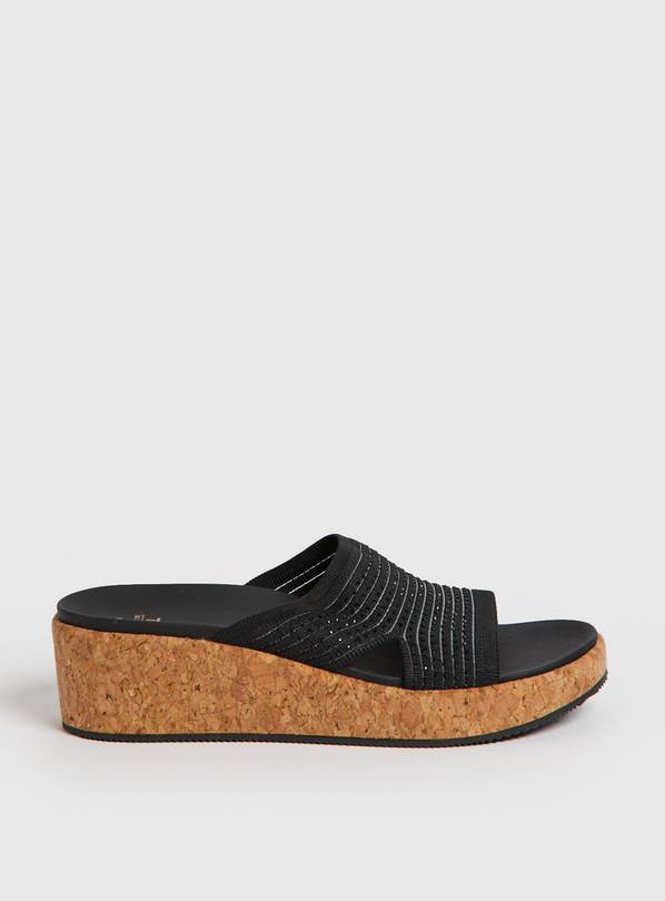 Black Sparkle Wedge Mule Sandals 7