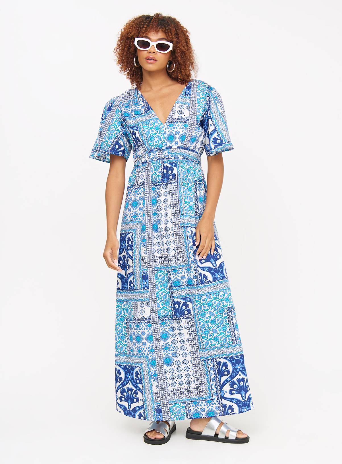 Blue Tile Print Maxi Dress 10S - Image 1