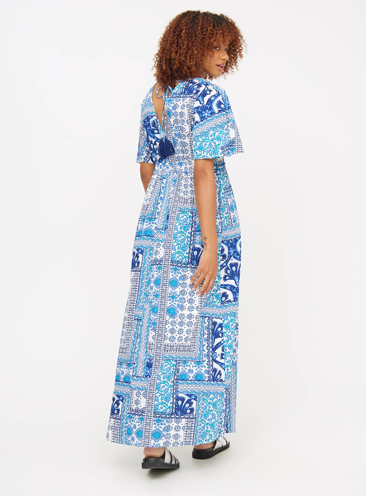Blue Tile Print Maxi Dress 10S - Image 4