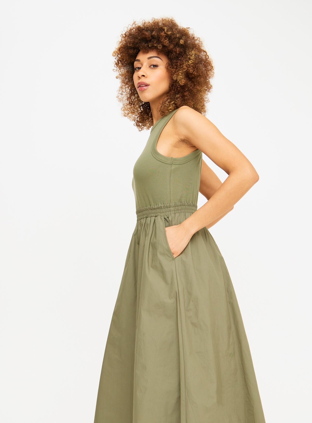 Khaki Midaxi Poplin Dress 8 - Image 2 thumbnail