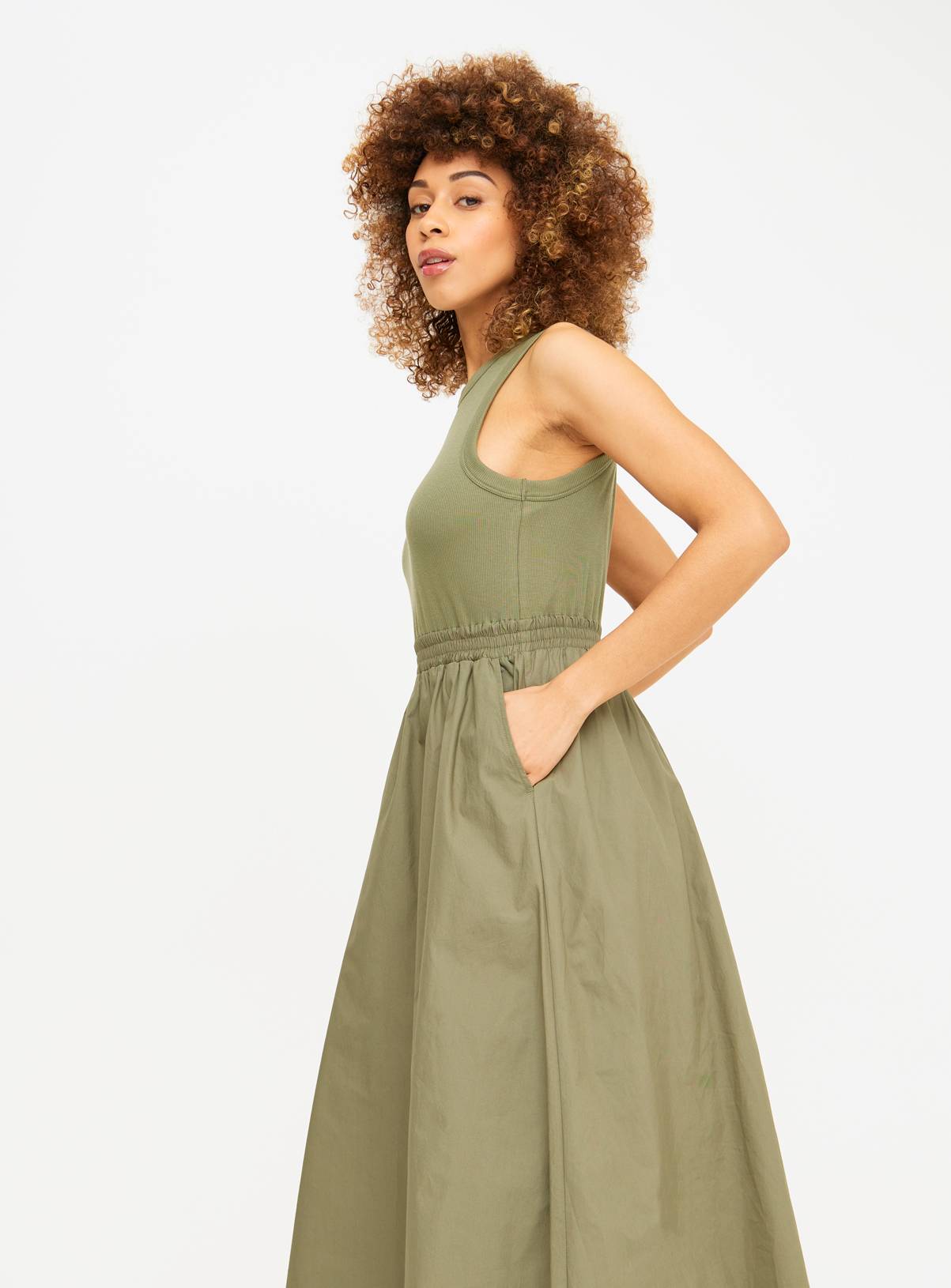 Khaki Midaxi Poplin Dress 8 - Image 2