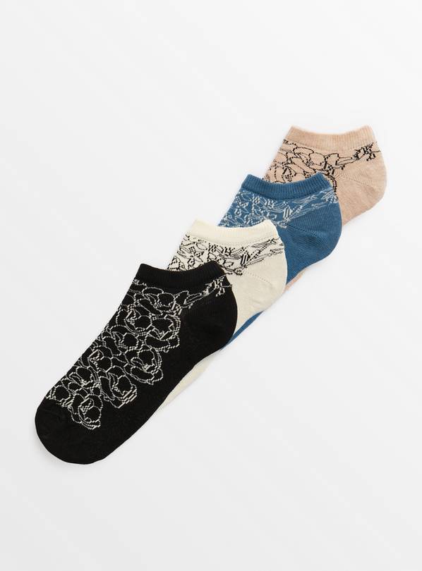 Botanical Print Trainer Socks 4 Pack 4-8