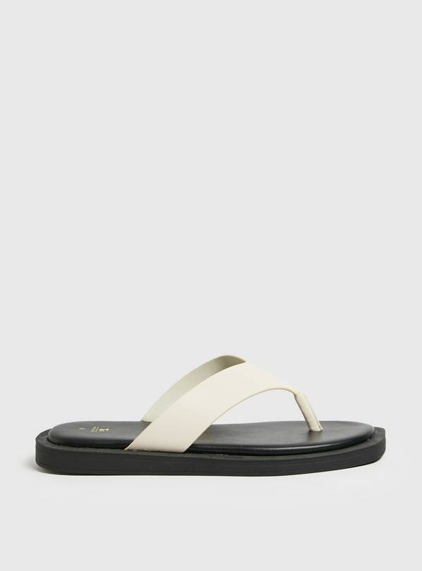 Cream Faux Leather Toe Post Sandals  5