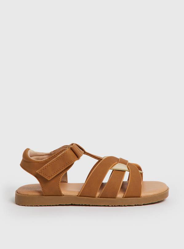 Tan T-Bar Gold Heart Sandals 1