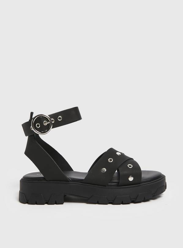 Black Strappy Stud Sandals 1