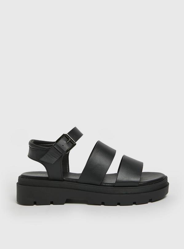 Black Faux Leather Chunky Sandals  5
