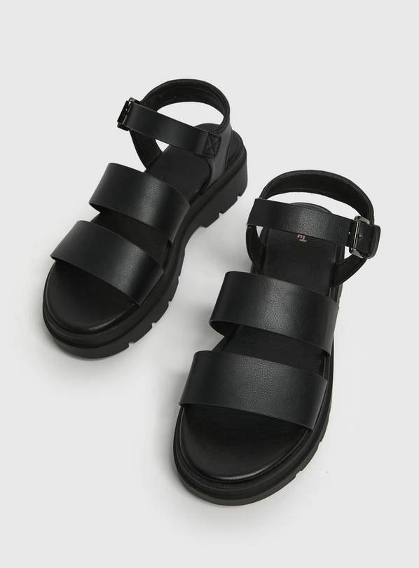 Buy Black Faux Leather Chunky Sandals 6 Sandals Tu