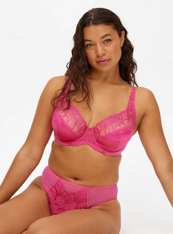 DD+ Pink Satin Underwired Plunge Bra 32F