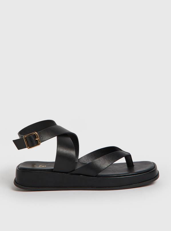 Black Toe Post Wrap Around Platform Sandals 7