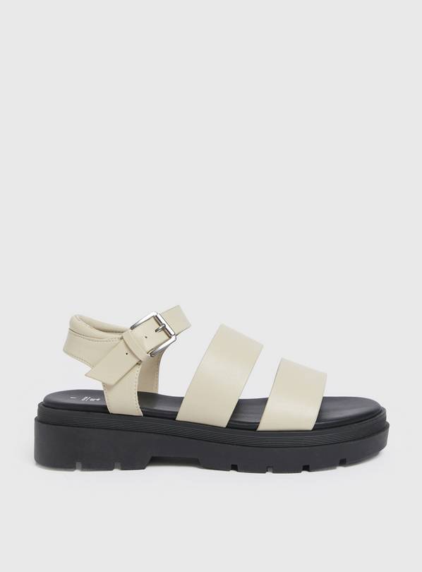 Cream Faux Leather Chunky Sandals  5