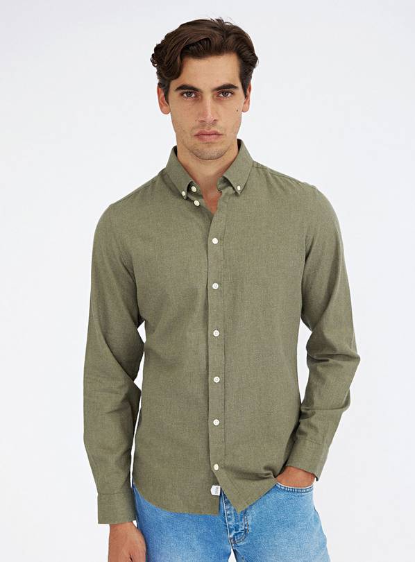 CASUAL FRIDAY CFANTON Olive Cotton Long Sleeve Shirt L