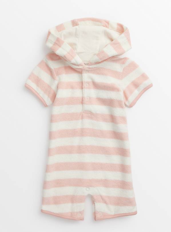 Pink Stripe Short Sleeve Towelling Romper  3-6 months