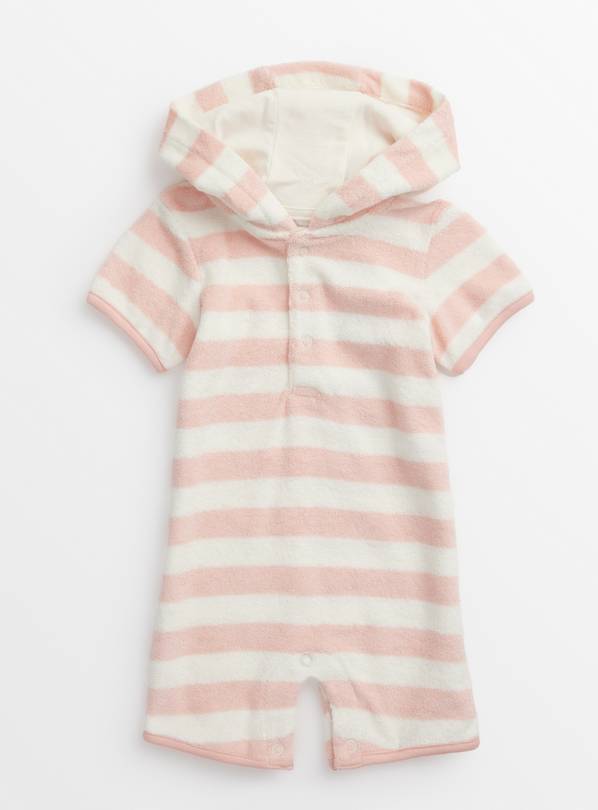 Pink Stripe Short Sleeve Towelling Romper  18-24 months