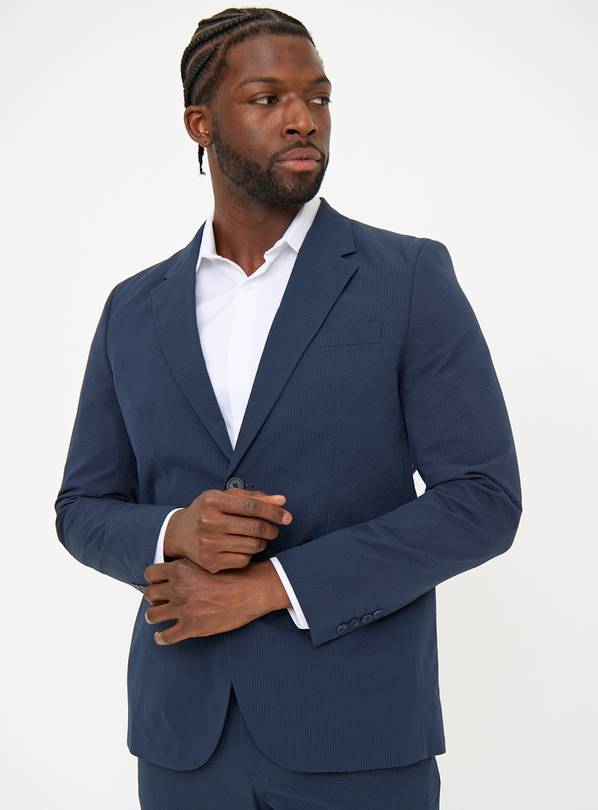 Buy Navy Seersucker Tailored Blazer XL | null | Tu