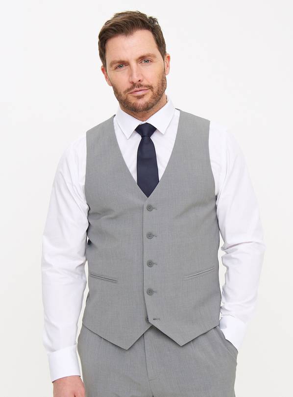 Grey Textured Tailored Waistcoat L