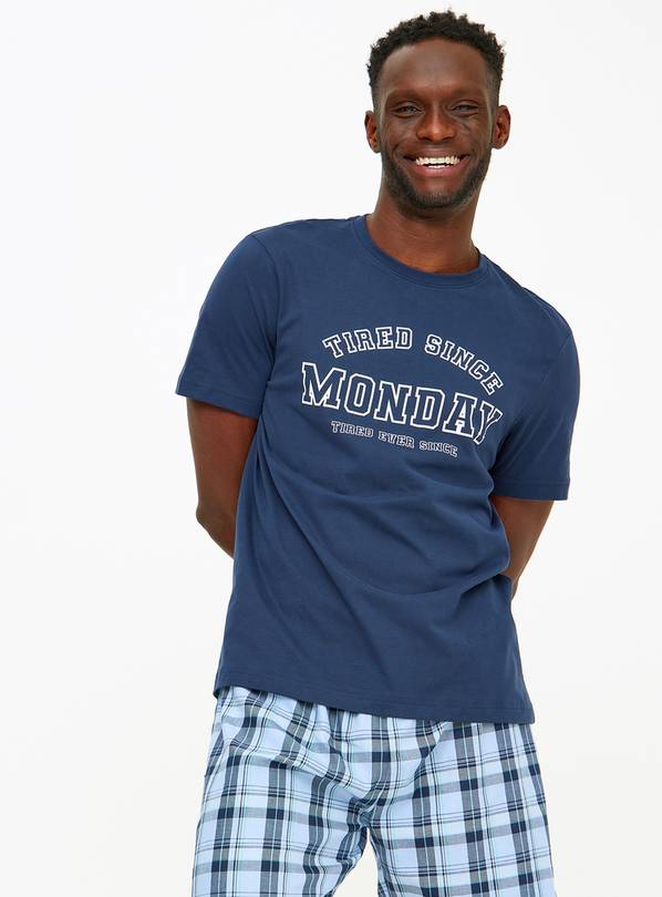 Navy Check Short Sleeve Pyjamas L
