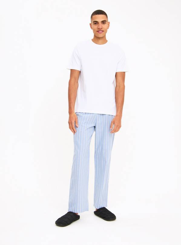 White Top & Blue Stripe Bottoms Pyjamas M