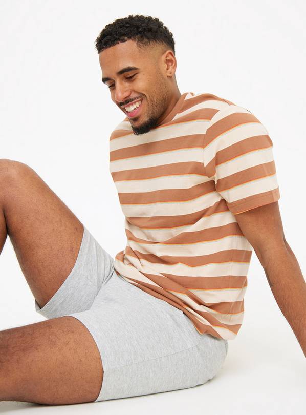 Brown Stripe T-Shirt & Grey Shorts Pyjama Set S