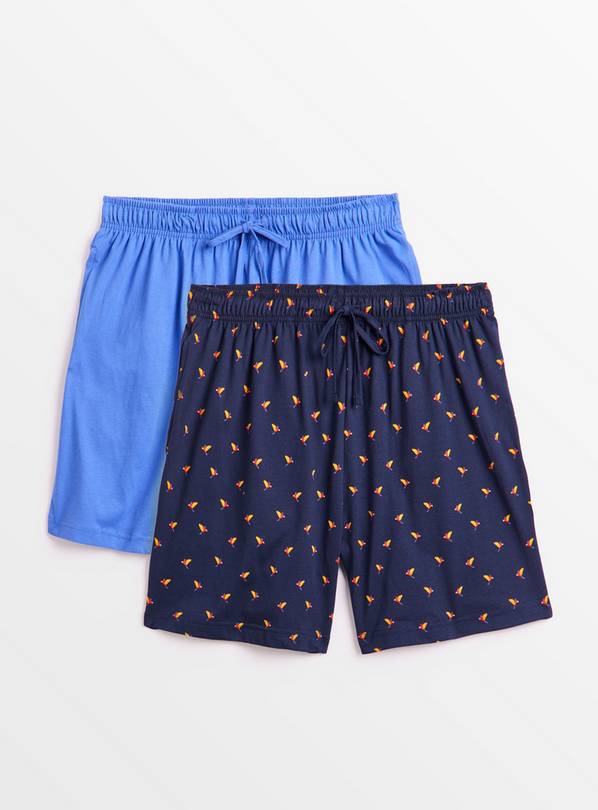 Navy Parrot Print & Blue Pyjama Shorts 2 Pack XL