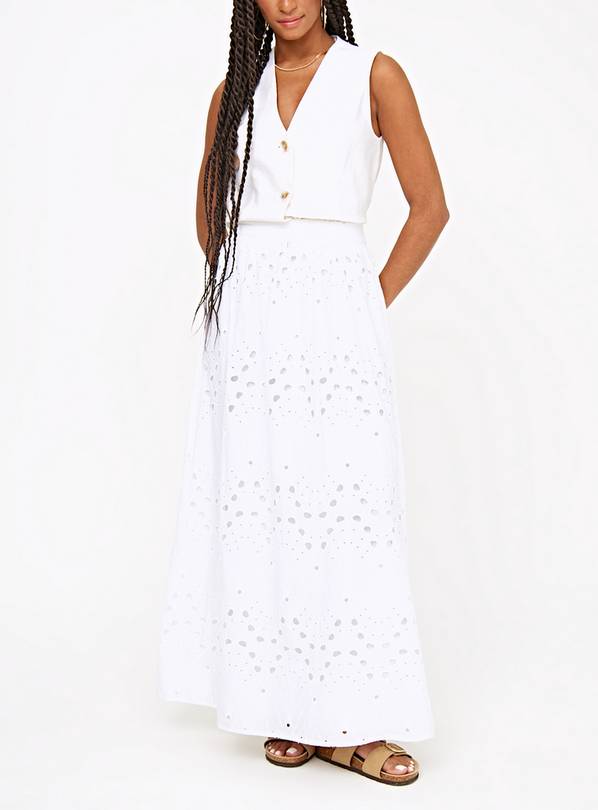 White Broderie Full Maxi Skirt 6S