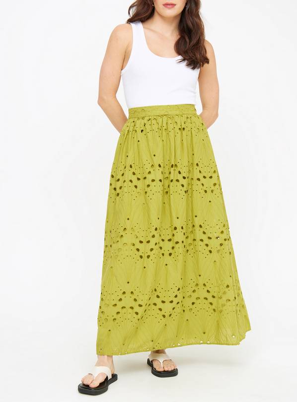 Green Broderie Full Maxi Skirt  12R