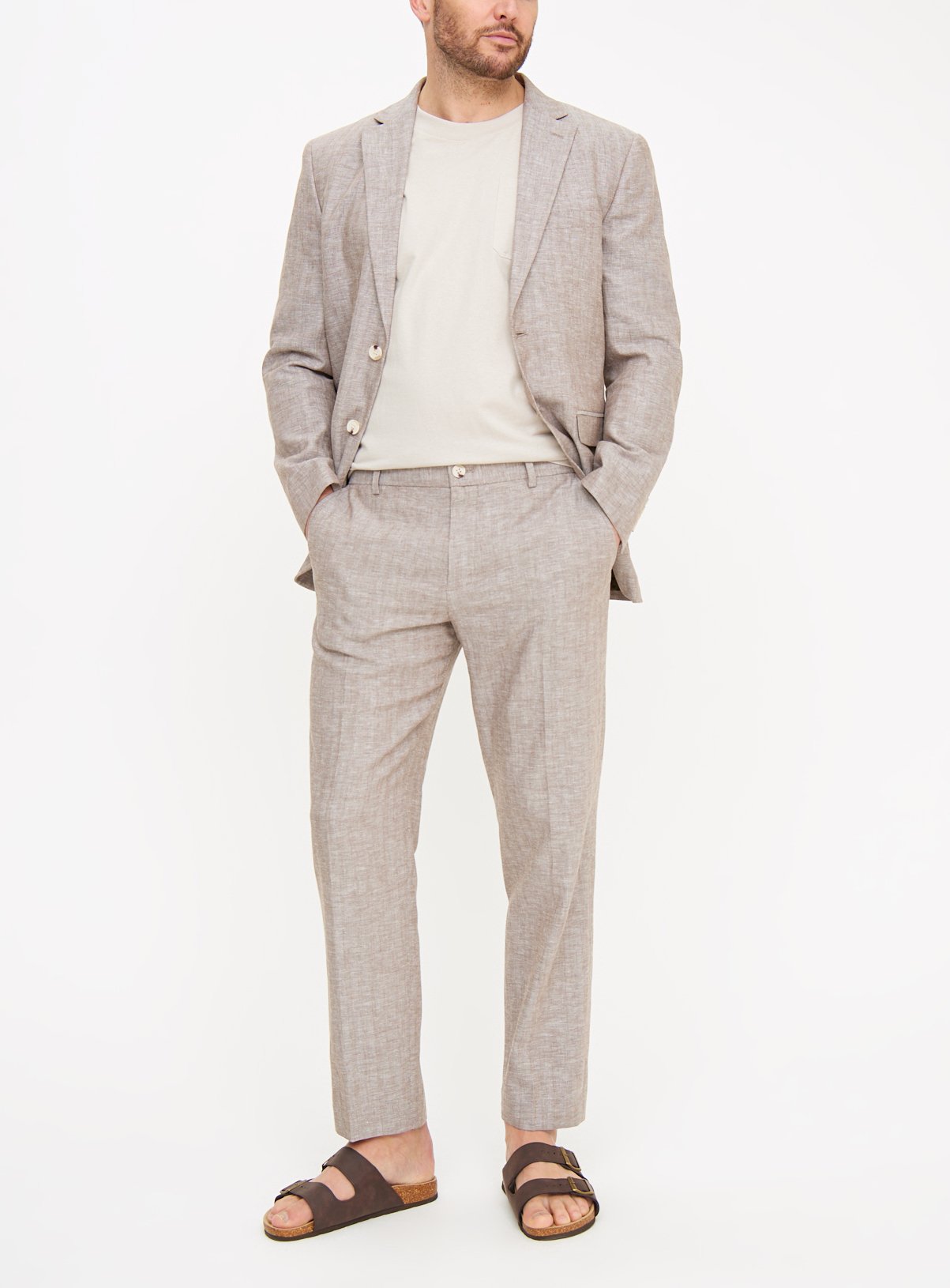 Stone Marl Linen Blend Trousers 34R