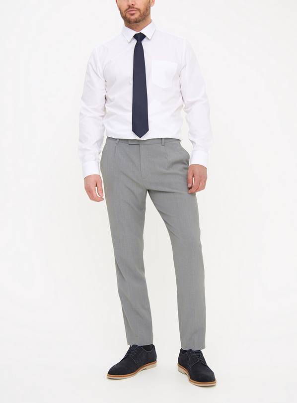 Grey Textured Regular Fit Trousers 42R