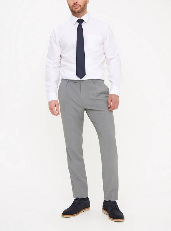 Grey Textured Regular Fit Trousers 30R