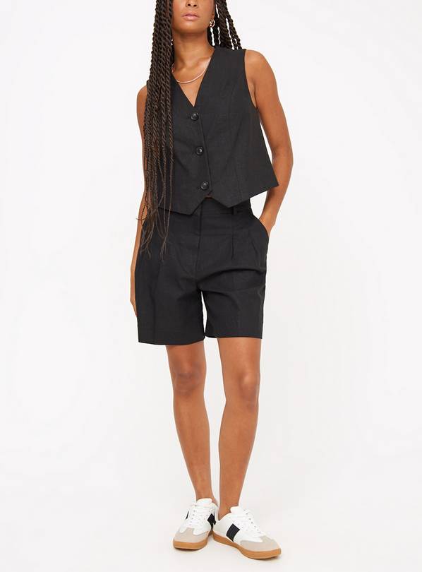 Black Linen Blend Tailored Coord Shorts 10