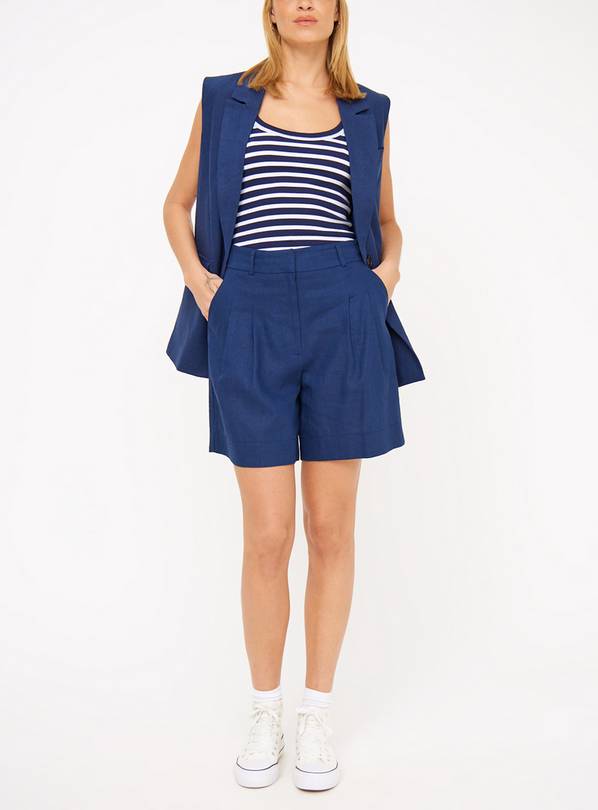 Navy Linen Blend Tailored Coord Shorts 10