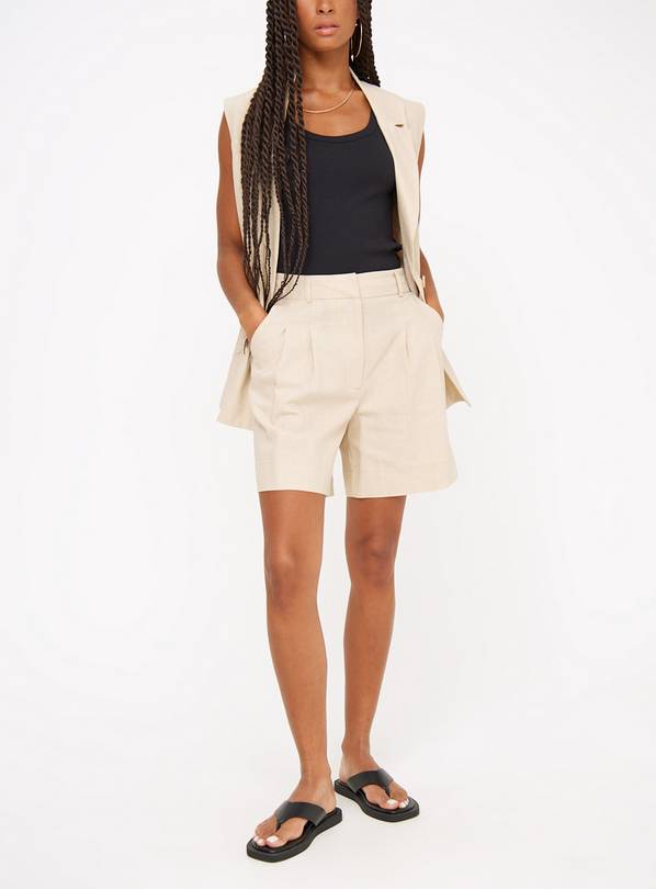 Stone Linen Blend Tailored Coord Shorts 14