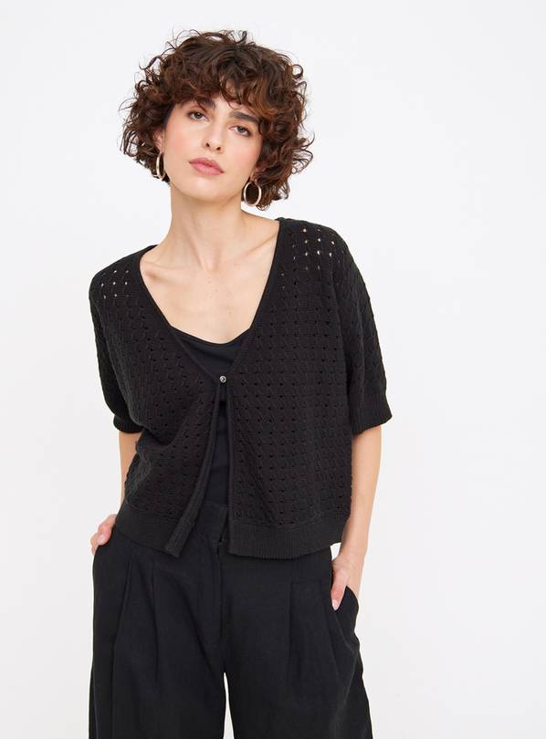 Black Pointelle Short Sleeve Cardigan 24