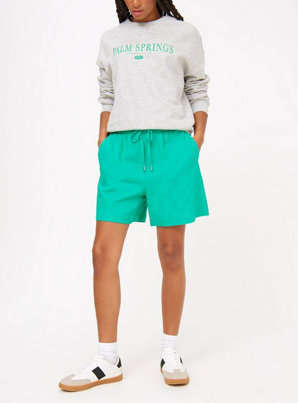 Green Linen Blend Drawstring Coord Shorts 10