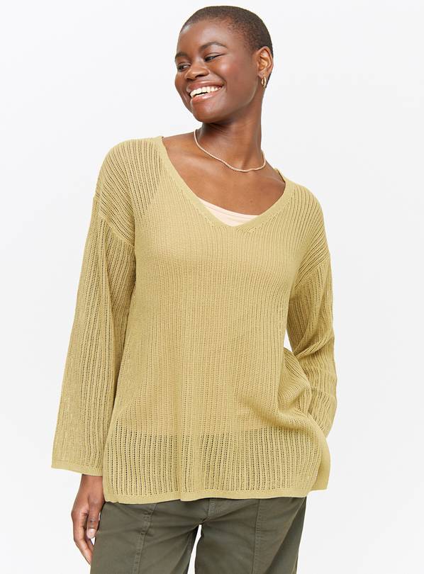 Khaki V Neck Pointelle Jumper 22